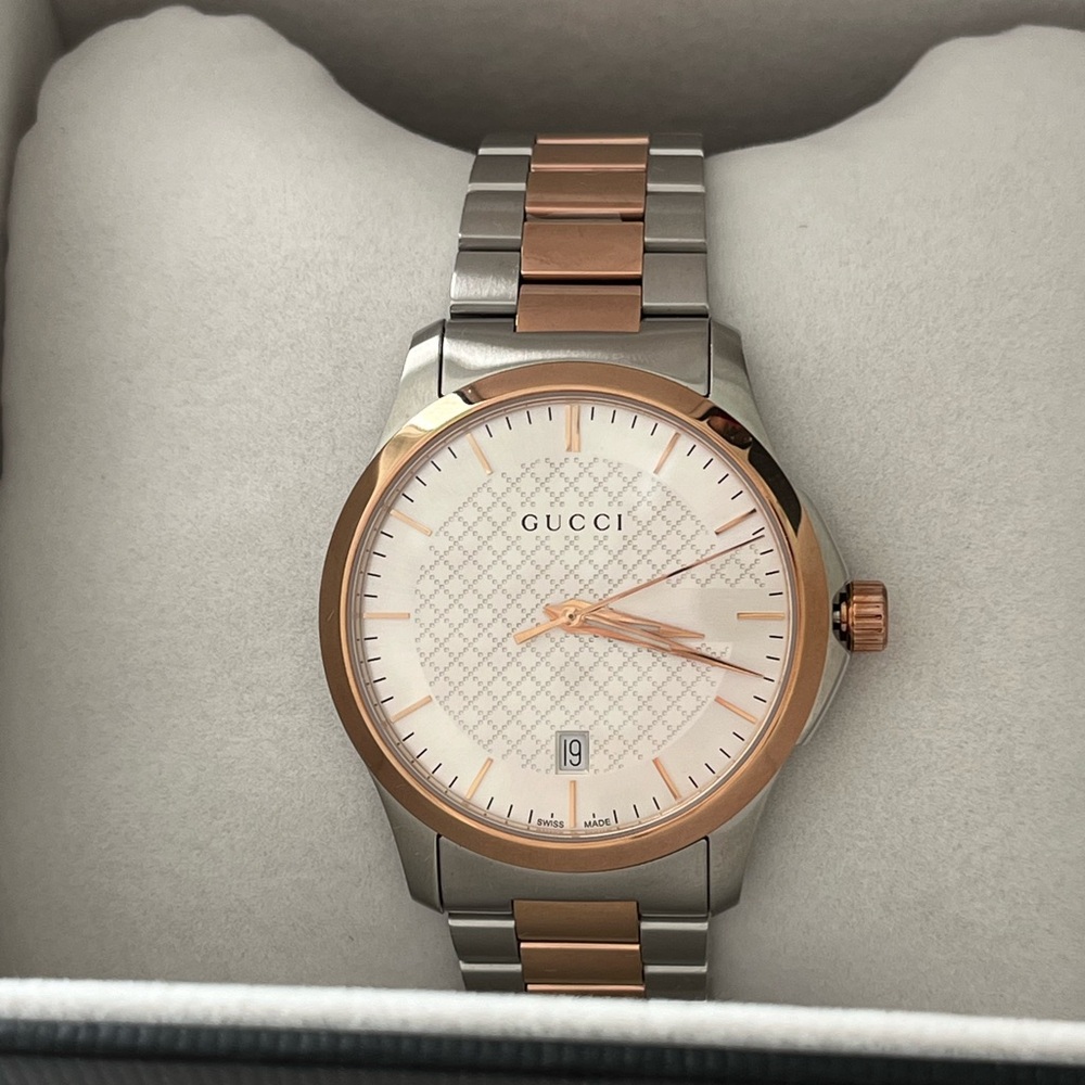 GUCCI G Timless Silver and Rose Gold Men’s Watch